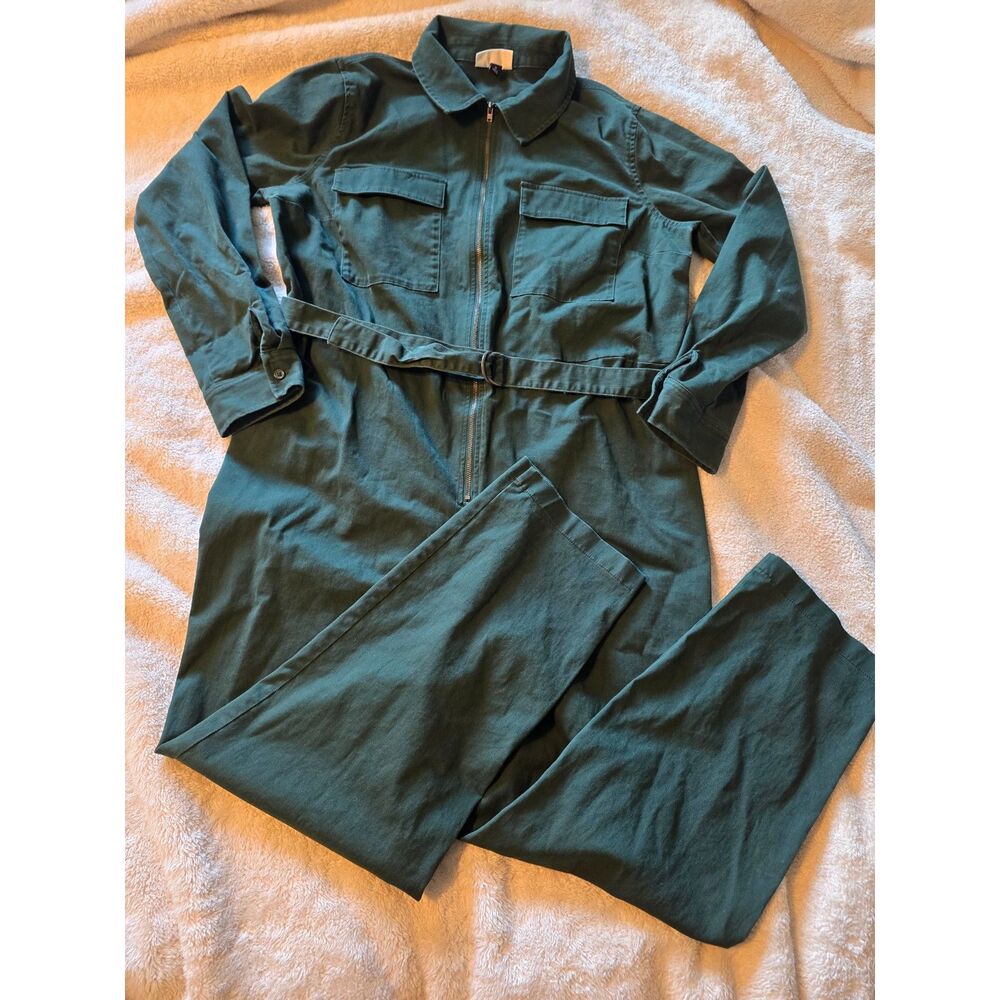 Universal Thread Green Utility Jumpsuit XL Long Sleeve Zip Front Belted Boiler S